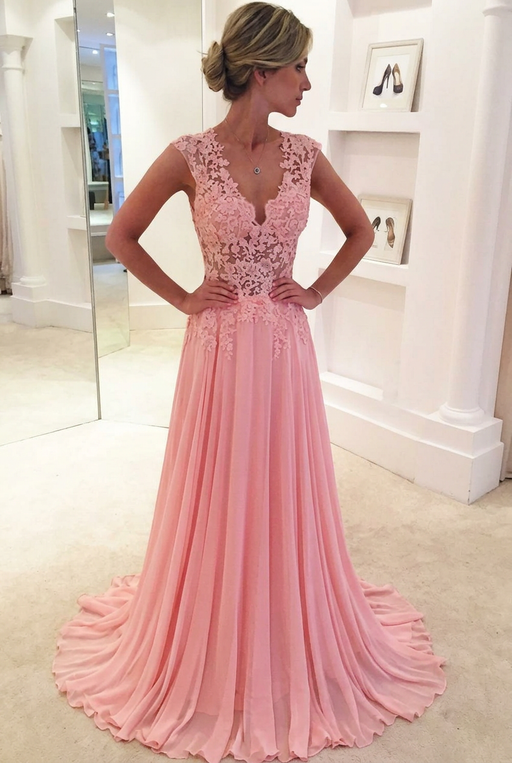 Bridelily A-Line Sleeveless Chiffon Lace Evening Dress 