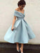 Bridelily A-Line Sleeveless Off-the-Shoulder Satin With Ruffles Tea-Length Dresses - Prom Dresses