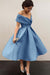 Bridelily A-Line Sleeveless Off-the-Shoulder Satin With Ruffles Tea-Length Dresses - Prom Dresses