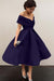 Bridelily A-Line Sleeveless Off-the-Shoulder Satin With Ruffles Tea-Length Dresses - Prom Dresses