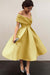 Bridelily A-Line Sleeveless Off-the-Shoulder Satin With Ruffles Tea-Length Dresses - Prom Dresses