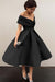 Bridelily A-Line Sleeveless Off-the-Shoulder Satin With Ruffles Tea-Length Dresses - Prom Dresses