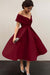 Bridelily A-Line Sleeveless Off-the-Shoulder Satin With Ruffles Tea-Length Dresses - Prom Dresses