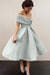 Bridelily A-Line Sleeveless Off-the-Shoulder Satin With Ruffles Tea-Length Dresses - Prom Dresses