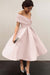 Bridelily A-Line Sleeveless Off-the-Shoulder Satin With Ruffles Tea-Length Dresses - Prom Dresses