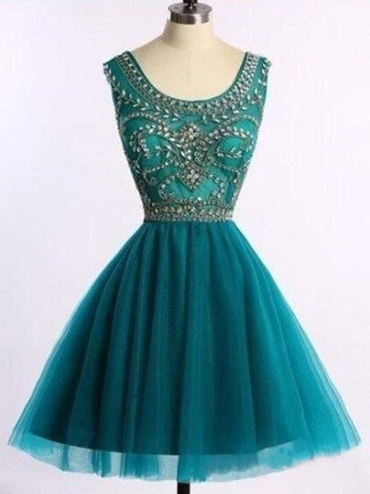 Bridelily A-Line Sleeveless Scoop Tulle With Beading Short/Mini Dresses - Prom Dresses