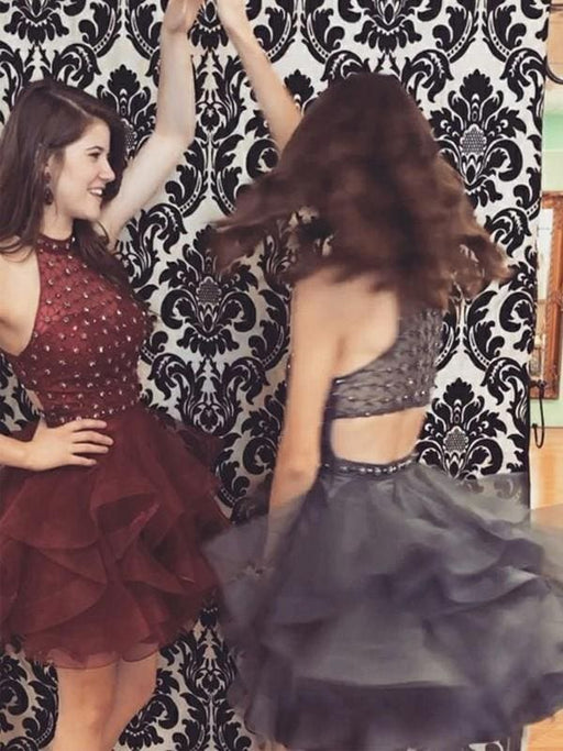 Bridelily A-Line Tulle High Neck Sleeveless Short/Mini With Beading Dresses - Prom Dresses