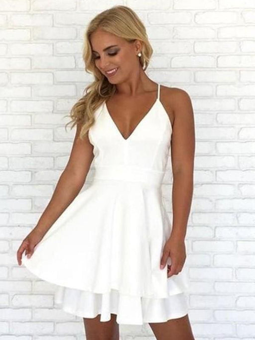 Bridelily A-Line V-neck Chiffon Sleeveless Pleats Short/Mini Dresses - Prom Dresses