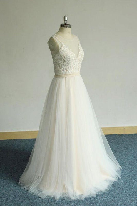 Bridelily Affordable Appliques Tulle A-line Wedding Dress - wedding dresses