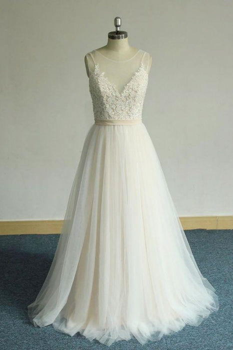 Bridelily Affordable Appliques Tulle A-line Wedding Dress - wedding dresses