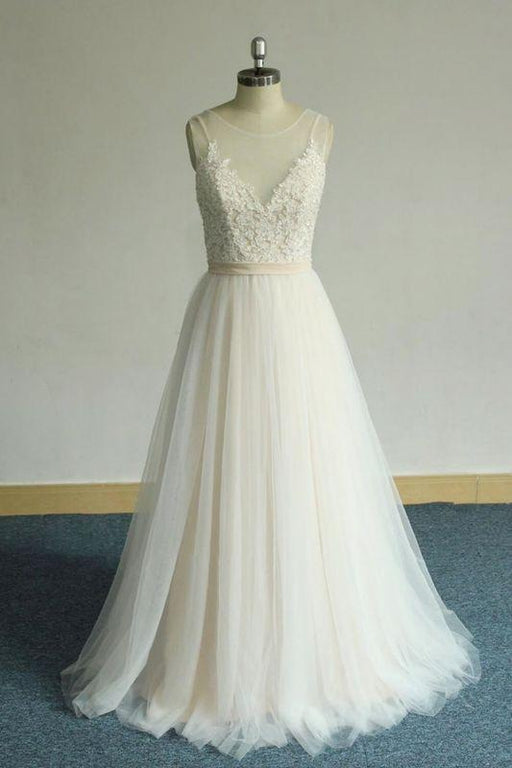 Bridelily Affordable Appliques Tulle A-line Wedding Dress - wedding dresses