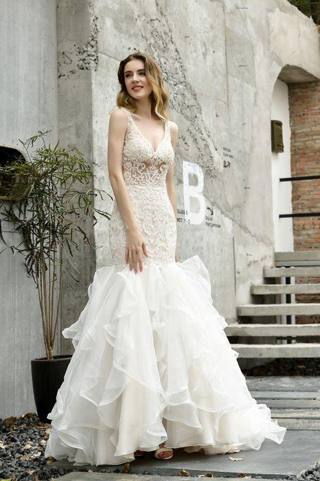 Bridelily Amazing Tulle Lace Sleeveless Mermaid Wedding Dress - wedding dresses