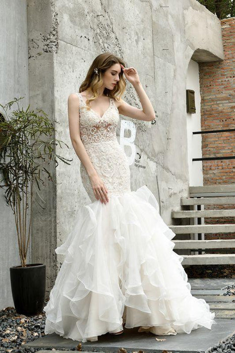 Bridelily Amazing Tulle Lace Sleeveless Mermaid Wedding Dress - wedding dresses