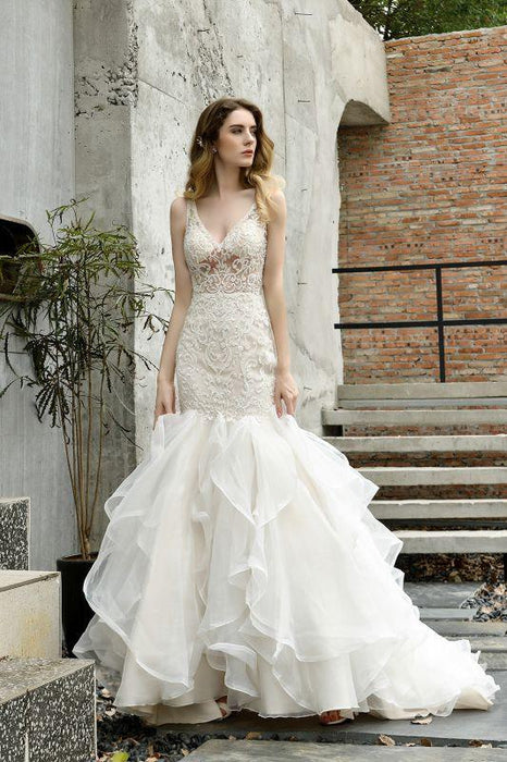 Bridelily Amazing Tulle Lace Sleeveless Mermaid Wedding Dress - wedding dresses