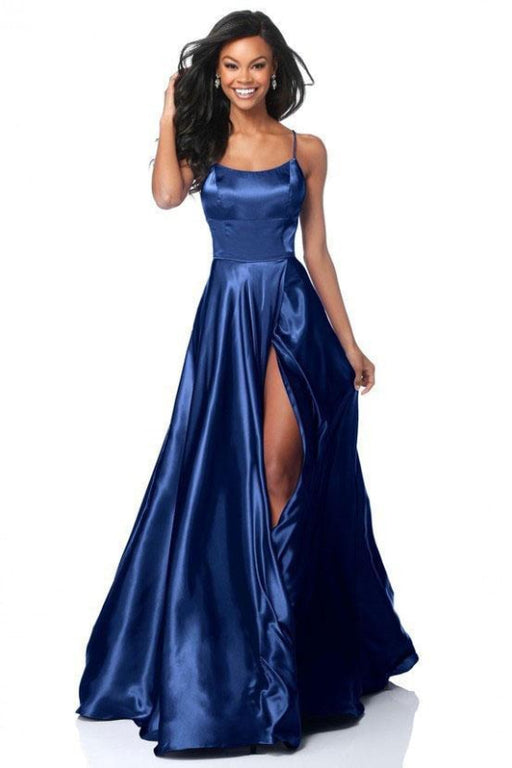 Bridelily Backless Floor Length Prom Dress Split Charmeuse Prom Dress - Prom Dresses