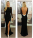 Bridelily Black Bateau Spandex Evening Dresses Backless Long Sleeves 2019 Prom Dresses - Prom Dresses