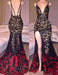 Bridelily Black Red Lace Spaghettis-Straps Side-Slit Mermaid Prom Dresses - Prom Dresses