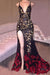 Bridelily Black Red Lace Spaghettis-Straps Side-Slit Mermaid Prom Dresses - Prom Dresses