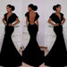 Bridelily Black Velvet Prom Dresses Short Sleeve Deep V-Neck Elegant Mermaid Evening Gowns 2019 - Prom Dresses