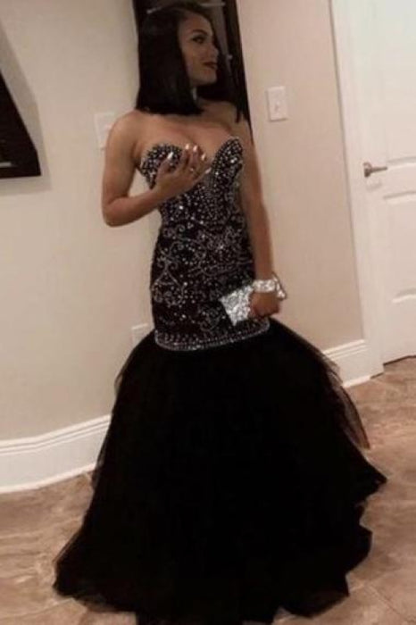 Bridelily Brilliant Sweetheart Beading Black Mermaid Prom Dresses - Prom Dresses