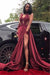 Bridelily Burgundy A-Line Long Sleeves Prom Dresses 2019 Appliques Side Slit Evening Dresses SK0107 - Prom Dresses