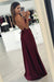 Bridelily Burgundy Halter-V-Neck Backless A-line Side-Slit Prom Dresses - Prom Dresses