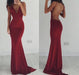 Bridelily Burgundy Spaghettis-Straps Backless Sheath Prom Dresses - Prom Dresses