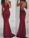 Bridelily Burgundy Spaghettis-Straps Backless Sheath Prom Dresses - Prom Dresses