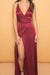Bridelily Burgundy V-Neck Cheap Evening Dresses Spaghetti Straps Popular Long Prom Dresses with Side Slit - Prom Dresses