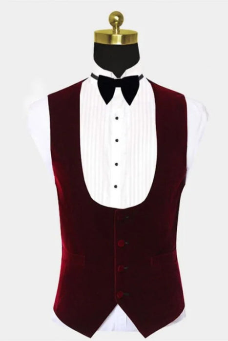 Bridelily Burgundy Velvet Slim Fit Vest