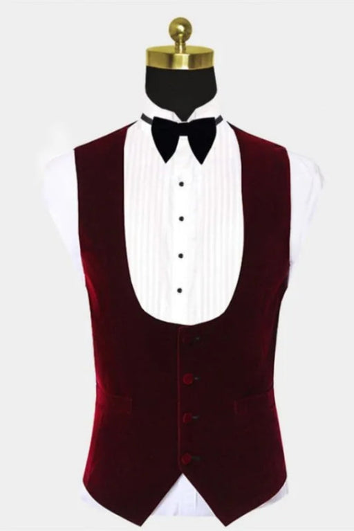 Bridelily Burgundy Velvet Slim Fit Vest
