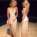 Bridelily Champagne Lace Spaghettis-Straps Side Slit Open-Back Sheath Prom Dresses - Prom Dresses