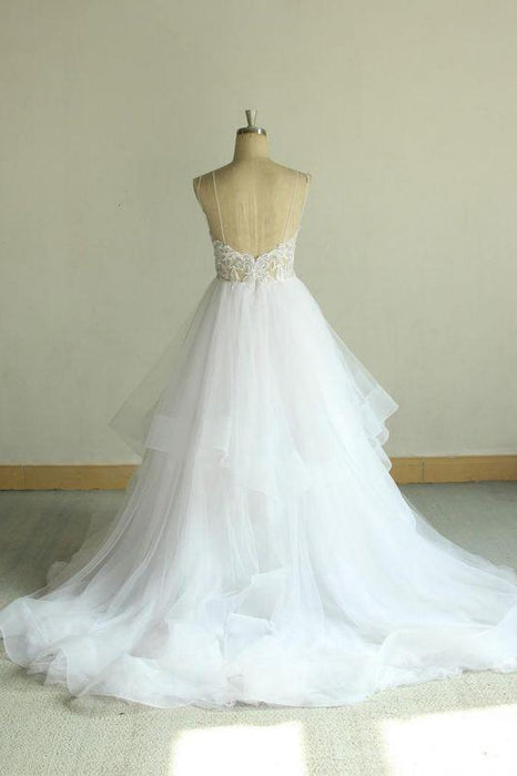 Bridelily Chic Strap Spaghetti Appliques Tulle Wedding Dress - wedding dresses
