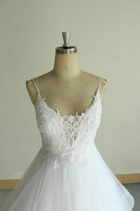 Bridelily Chic Strap Spaghetti Appliques Tulle Wedding Dress - wedding dresses