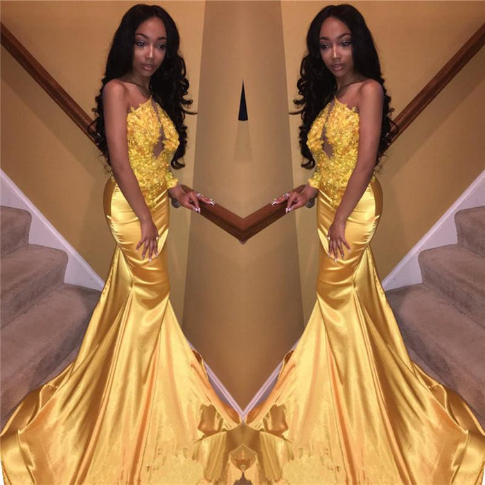 Bridelily Daffodil One Sleeve Sexy Prom Dress 2019 | Mermaid Lace Appliques Cheap Evening Gown FB0306 - Prom Dresses