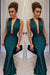 Bridelily Dark Green Mermaid Prom Dresses 2019 Deep V Neck Long Sexy Evening Gowns - Prom Dresses