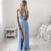 Bridelily Deep V-neck Sexy Evening Dress Spaghetti Straps baby Blue Prom Dresses 2019 CE054 - Prom Dresses