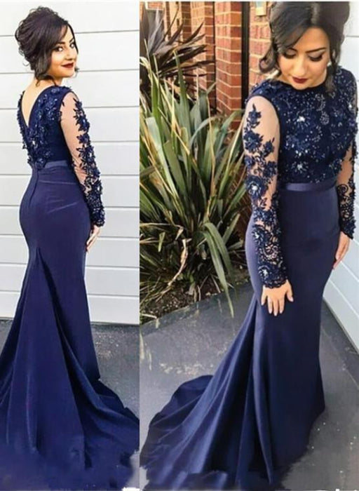 Bridelily Delicate Lace Appliques Beading Prom Dress 2019 Mermaid Long Sleeve BA2728 - Prom Dresses