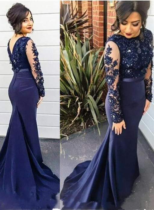 Bridelily Delicate Lace Appliques Beading Prom Dress 2019 Mermaid Long Sleeve BA2728 - Prom Dresses