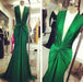 Bridelily Emerald Green Mermaid Evening Gowns 2019 Deep V Neck Ruched Sexy Long Prom Dresses - Prom Dresses