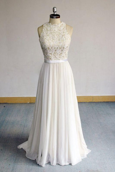 Bridelily Eye-catching Lace Chiffon A-line Wedding Dress - wedding dresses