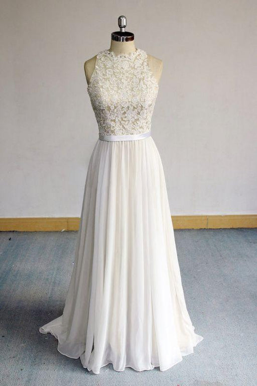 Bridelily Eye-catching Lace Chiffon A-line Wedding Dress - wedding dresses