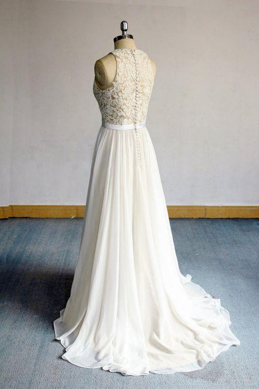 Bridelily Eye-catching Lace Chiffon A-line Wedding Dress - wedding dresses