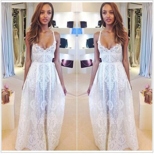 Bridelily Glamorous Sleeveless Spaghetti Straps Prom Dress With Lace Floor Length Evening Gowns BK0 - Prom Dresses