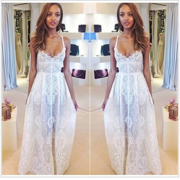 Bridelily Glamorous Sleeveless Spaghetti Straps Prom Dress With Lace Floor Length Evening Gowns BK0 - Prom Dresses