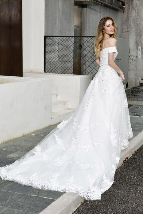 Bridelily Gorgeous A-Line Lace Off Shoulder Wedding Dress - wedding dresses