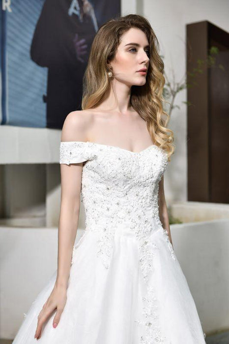 Bridelily Gorgeous A-Line Lace Off Shoulder Wedding Dress - wedding dresses