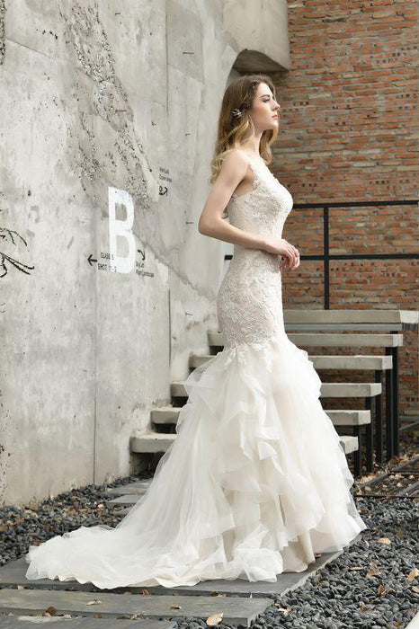 Bridelily Gorgeous Appliques Mermaid Organza Wedding Dress - wedding dresses