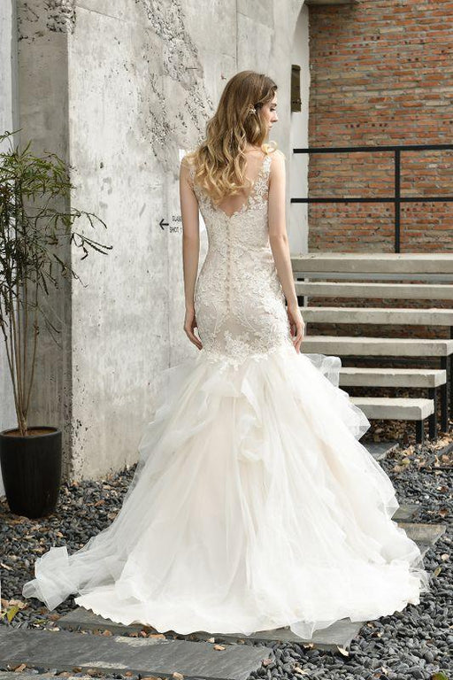 Bridelily Gorgeous Appliques Mermaid Organza Wedding Dress - wedding dresses