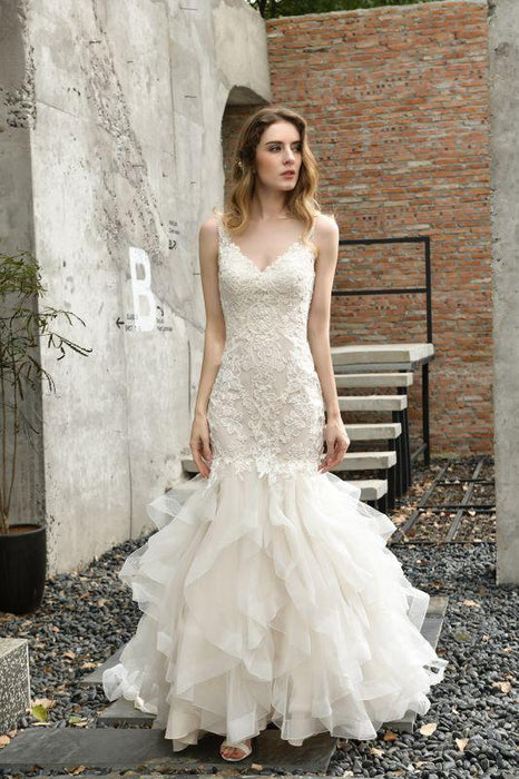Bridelily Gorgeous Appliques Mermaid Organza Wedding Dress - wedding dresses